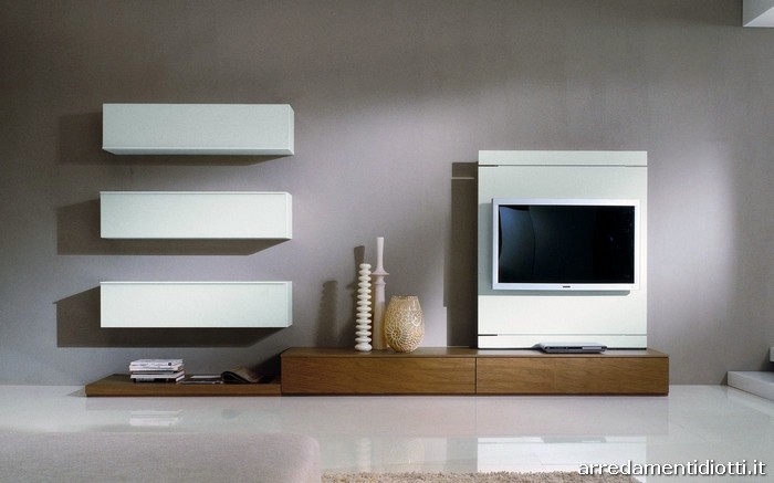 Composizione Link Box con porta TV Rack
Noce torchio e laccato bianco cm 390, h 200, p 61.